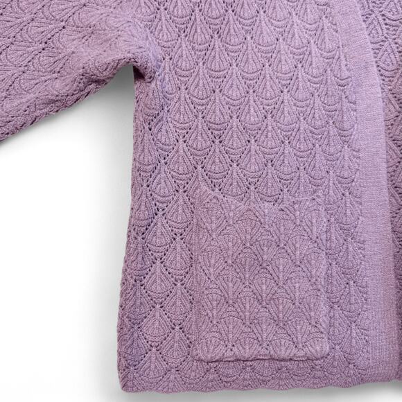 Coco & Carmen Open Knit Cardigan L/XL Mauve Purple 3/4 Sleeve Pocket Sweater - Picture 5 of 8